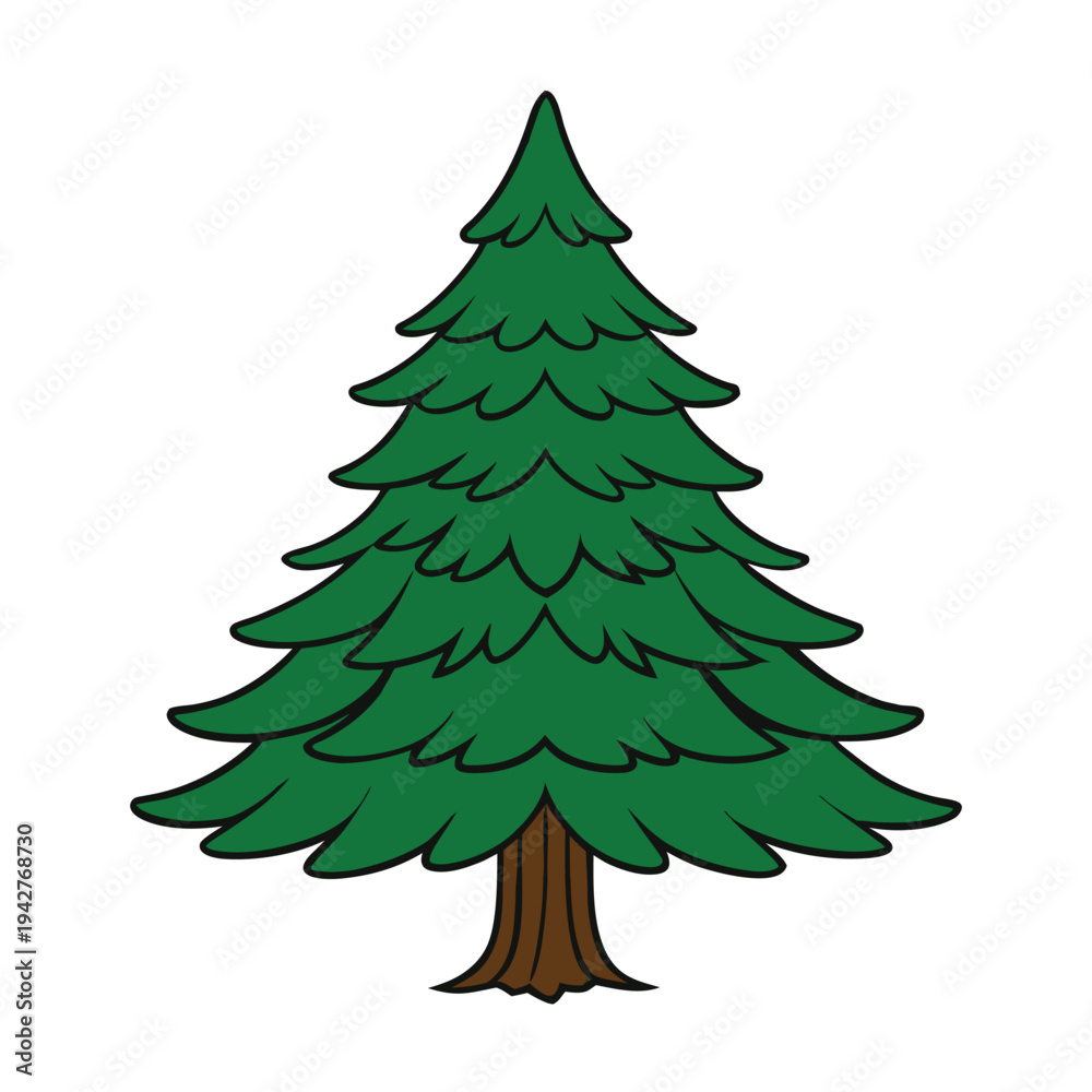 Fototapeta premium Evergreen fir tree cartoon vector illustration isolated