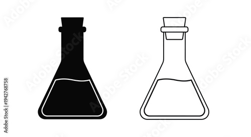 Two flask illustrations one filled one outlined both with stoppers