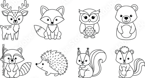 A collection of cute forest animal illustrations