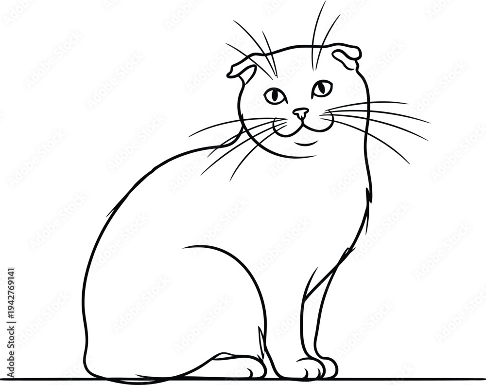 Obraz premium A black and white line drawing of a sitting cat