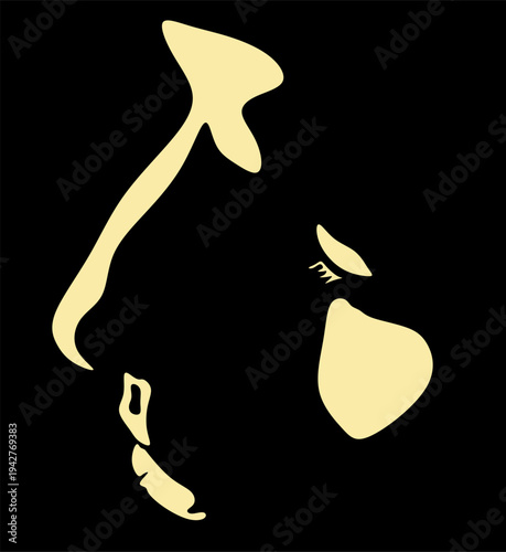 Modern woman portrait, beauty, surreal face, female body line art. For use as a flyer template or for use in web design