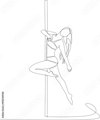 Vector silhouette of a girl on a pole on a white background. Illustration of pole dancing for fitness, exotic dancing. Vector illustration for logo, badge, icon, logotype, banner, tag.