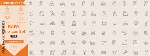 Baby care editable stroke outline icon isolated on white background flat vector illustration. 