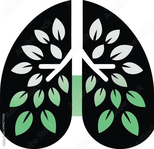 Abstract Human Lungs with Green Leaves Representing Clean Air and Ecological Health