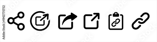 Collection of outline icons representing sharing, links, and navigation