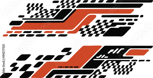 racing stripe vector set, race car vector, checkered flag designs, racing stripe speed, decal patterns, dynamic lines, competition, automotive graphics, black and white finish line motorsport