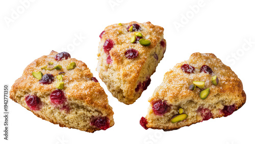 Photos Isolated Cranberry Scones with Pistachios, a Traditional Baked Holiday Dessert T