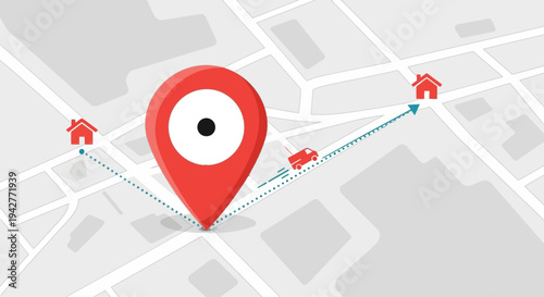 Navigation map showing delivery route between two homes