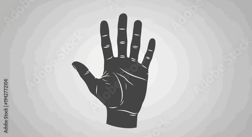Open human hand gesture on radial grey background