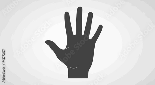 Open human hand silhouette with spread fingers on grey background