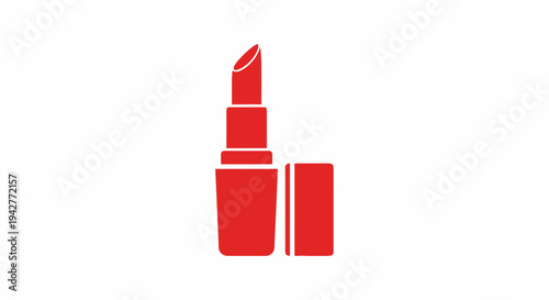 Open red lipstick and cap on a white backdrop