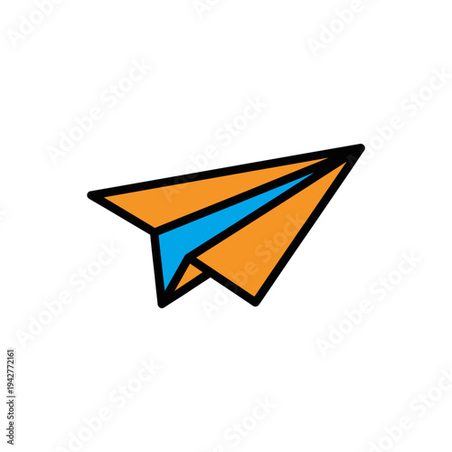 Orange and blue flat paper airplane icon illustration