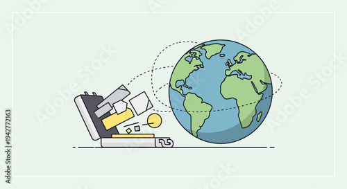 Open suitcase with documents connecting to global travel concept
