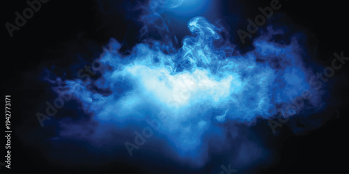 An abstract image showing a bright blue glowing cloud of smoke or energy against a dark background.