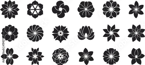 Black and white floral flowers symbols