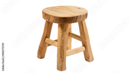 Fotografie Isolated wooden stool with four legs, simple furnishing, rustic chair for relaxi
