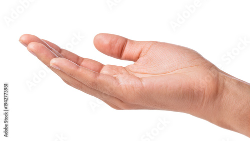 Fotografie Isolated human hand outstretched offering something, showing palm, skin texture