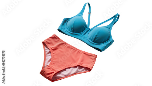 Fotografie Isolated two-piece swimsuit set of bra and briefs on plain setting for web desig