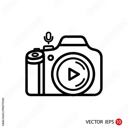 Outline camera icon with microphone and play button symbol
