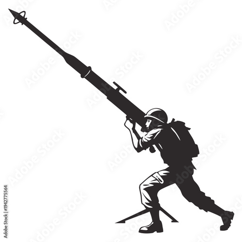 Vector illustration of soldier firing rocket launcher