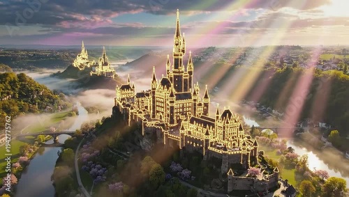 Wallpaper Mural Majestic Castle Illuminated by Golden Sunbeams at Sunset. Torontodigital.ca