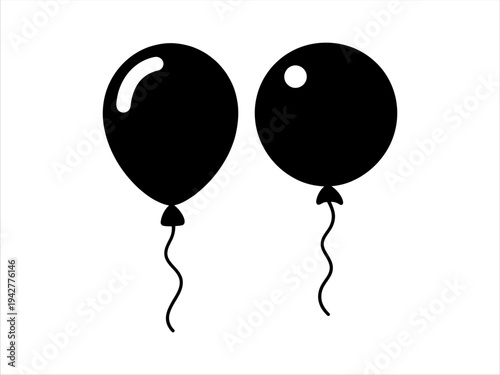 Two black balloons graphic illustration on white background, party celebration