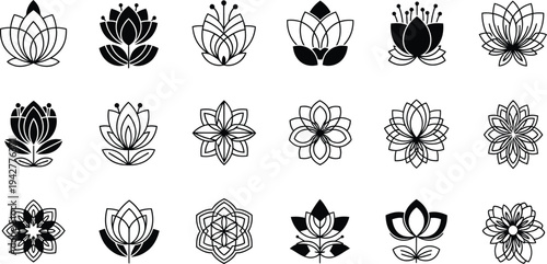 Black and white lotus flower symbols 1