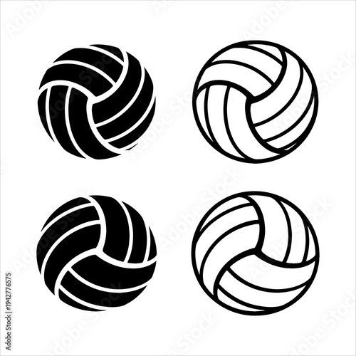 Volleyball Icons Set - Black and White Sport Balls Vector Graphics