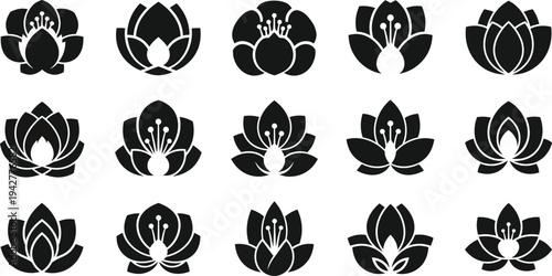 Black and white lotus flower symbols