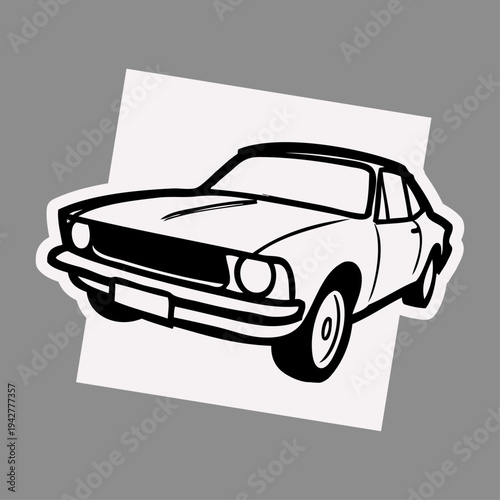 Logo concesionario de coches. Dibujo con líneas de un vehículo clásico en un cuadrado 