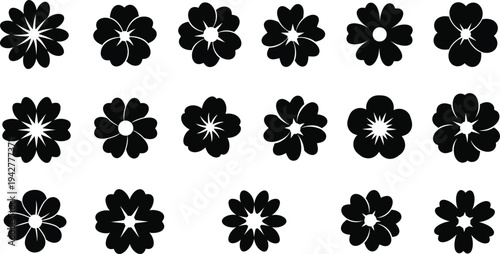 Black flowers on white background pattern
