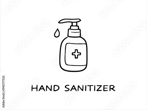 Outline doodle drawing of a hand sanitizer bottle for personal hygiene and germ protection icon