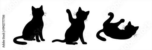 Charming Black Cat Silhouettes Illustrating Playful Poses and Feline Grace on a White Background