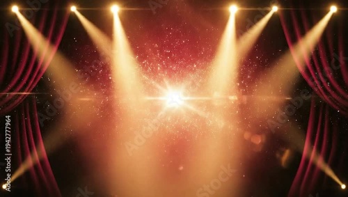 Wallpaper Mural Stage spotlights illuminate a red curtain with sparkling dust particles, creating a dramatic and festive atmosphere for a show or event. Torontodigital.ca