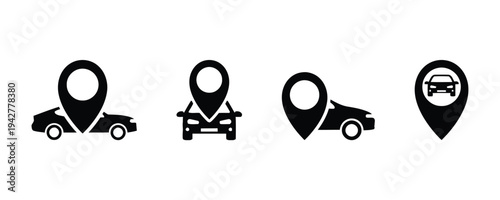 Car location pointer icons in various styles and perspectives