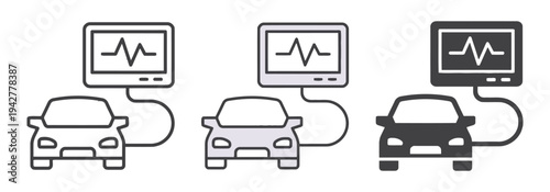 Car diagnostic icons with oscilloscope and vehicle connection for auto service