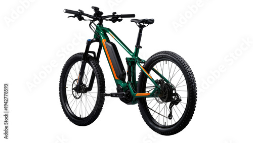 Принти на полотні Isolated electric mountain bike, green off-road bicycle for trail riding and out