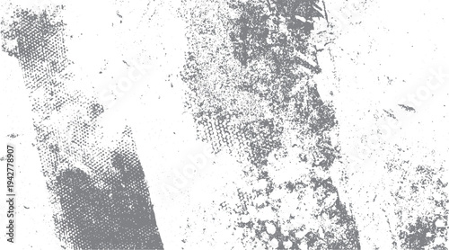 Gray distressed texture with scattered dots and irregular shapes on white background. Abstract grunge pattern