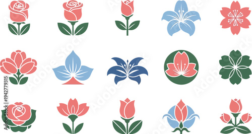 Various floral in pink blue green flowers roses