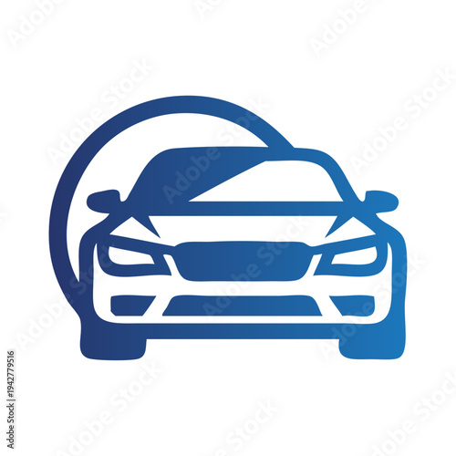 Logo concesionario de coches. Dibujo con líneas de un vehículo de lujo en un círculo 