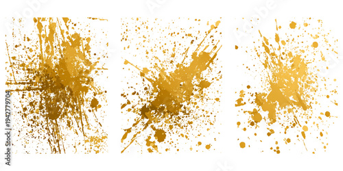 Luxury golden grunge paint brush stroke set splash vector design. abstract gold foil stain artistic line element banner border frame background.