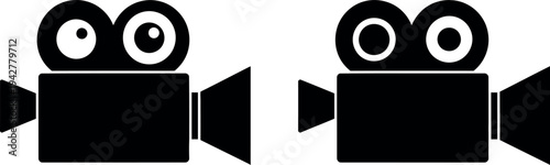 Two whimsical camera characters with expressive eyes and playful designs