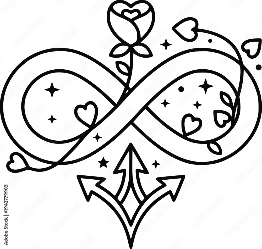 Obraz premium stylized tattoo design featuring an infinity symbol combined with hearts and a rose.Adobe Stock