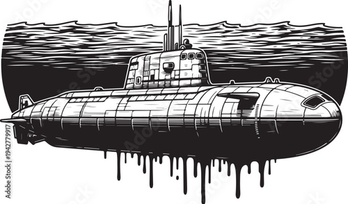 Military Submarine Vector Illustration