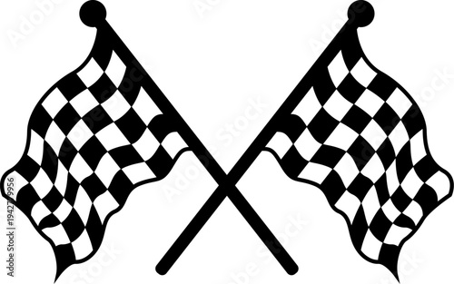 Two crossed racing flags, vector, sports finish line flag silhouette vector