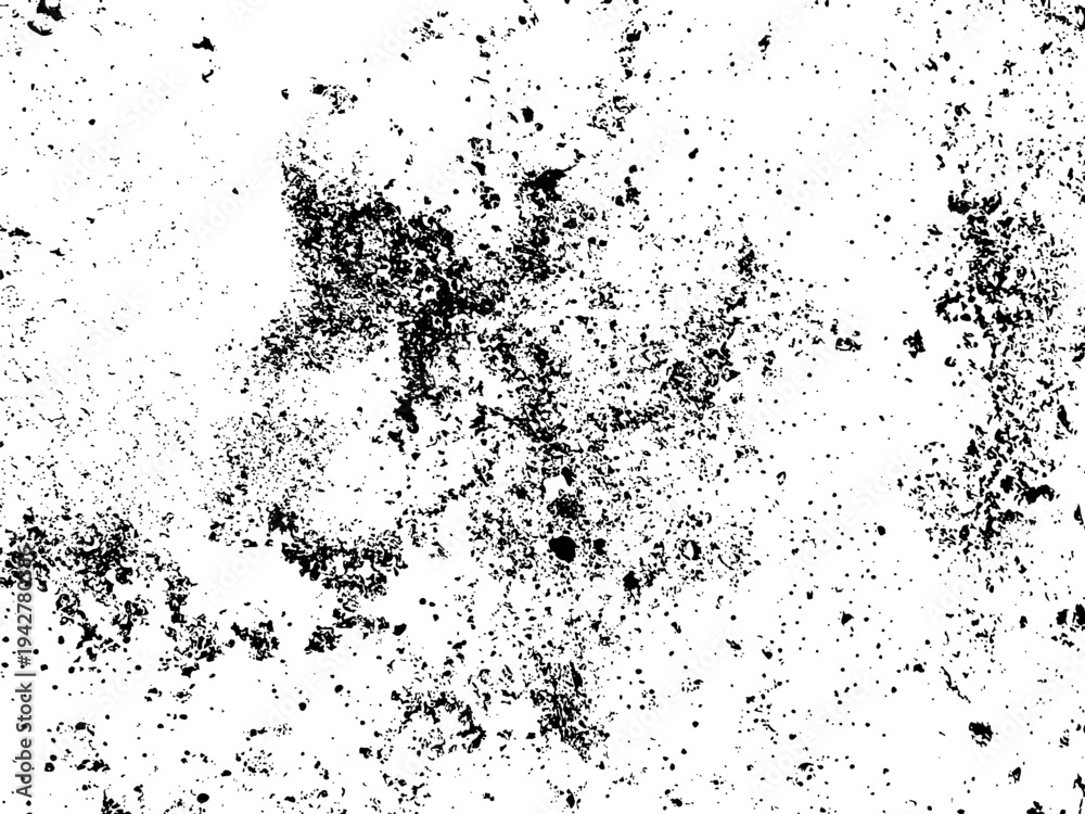 Obraz premium Vintage Old Dirty Black Texture Pattern on White Background Vector Distress. Grunge Metal Stone Wall Effect. Dust Dirt Scratch Overlay. Retro Graphic Design Frame. Grainy Concrete Texture Bg