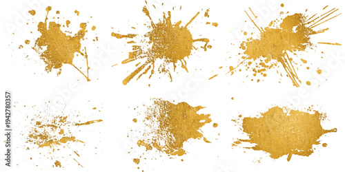 Luxury golden grunge paint brush stroke set splash vector design. abstract gold foil stain artistic line element banner border frame background.