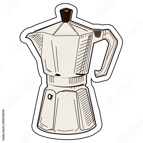 Moka Pot Coffee Maker Line Art Illustration, Hand Drawn Italian Espresso Percolator Sketch, Minimalist Kitchen Equipment Icon