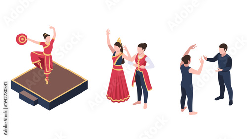 Isometric dance practice and performance in traditional and modern attire