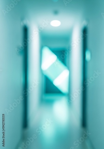 Abstract blurred hallway glows with unique blue shade
